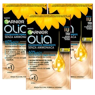 Image of Garnier Olia Permanent Hair Dye Without Ammonia Colouring with Flower Oils of Natural Origin Brightening and Nourishing Action, Colour 110 Very Light Blonde Intense 3 Packs