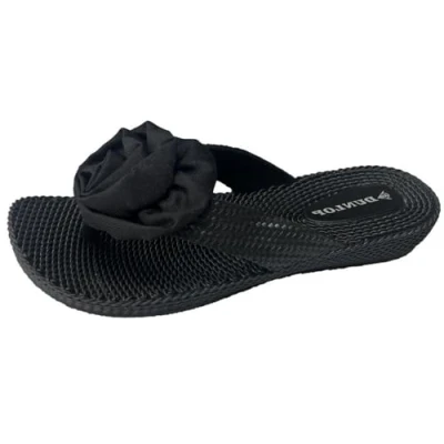 Image of DUNLOP Womens Summer Sandals Comfort Low Wedge Corsage Flower Occasion Flip Flops (Black, UK Footwear Size System, Adult, Women, Numeric, Medium, 7)