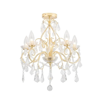 Image of Vela 5 Light Bathroom Ceiling Satin Brass, Clear IP44
