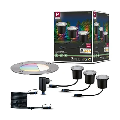 Image of Paulmann 94275 Plug &amp; Shine LED Outdoor Light Zigbee Recessed Floor RGBW Starter Set incl. 3x3.7 Watt Dimmable IP65 Silver Metal 3000 K