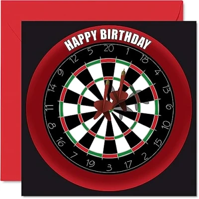Image of Fun 61st Birthday Cards for Men Woman Dart Board Happy Card Dad Mum Grandad Nanny Grandma Gran Uncle Auntie Cousin, 145mm x Sports Darts Bday Greeting