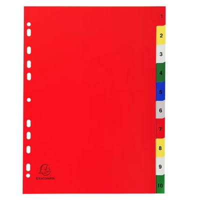 Image of Exacompta Ref 1510E PP Printed Indices For Use With A4 Documents, 0.1mm Polypropylene, Pre Punched, Soft &amp; Tear Resistant 10 Divider Parts (1 10) White Coloured Tabs