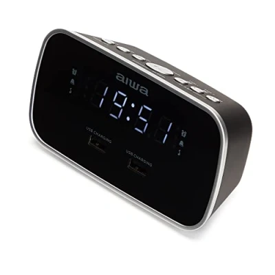 Image of AIWA CRU 19BK: Black Digital Alarm Clock Radio Dual USB Charge for Charging Smartphones and Tablets