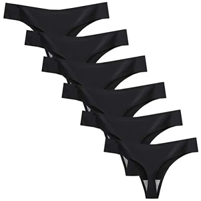 Image of Nightease Women&#039;s Silk Thong Pack of 6 No Show Panties Low Rise G String Seamless Knickers Underwear (M, 6Black)