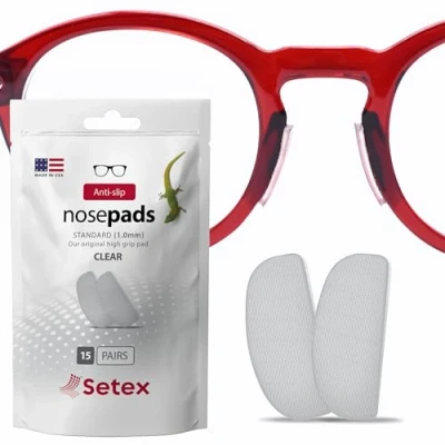 Image of Setex Gecko Grip Glasses Nose Pads (15 Clear Pairs) Anti Slip for Glasses, USA Made, Micro Structured Fibers, Ultra Strong and Soft, Self Stick Adhesive, 1 x 7 16 mm