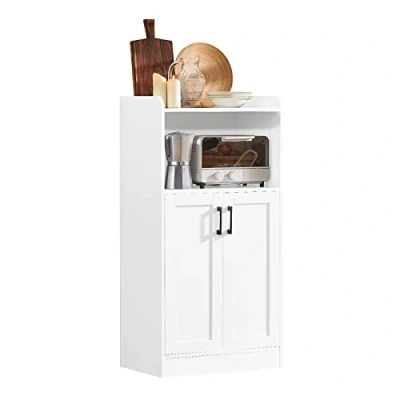 Image of SoBuy FSB47 W, Sideboard with 2 Shelves Doors, Kitchen Dining Room Storage Cabinet Cupboard Microwave