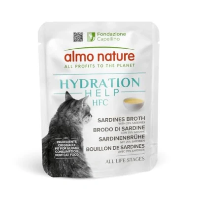 Image of Almo Nature HFC Hydration Help Wet Food For Cats Sardines Broth with Sardines. 24 pouches Of 50G. 1530 g