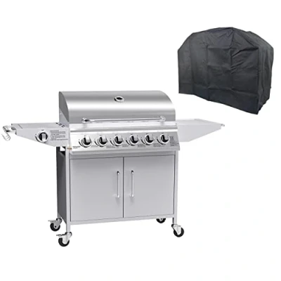 Image of Boss Grill Georgia Classic 6 Burner Gas BBQ with Side and Cover Silver