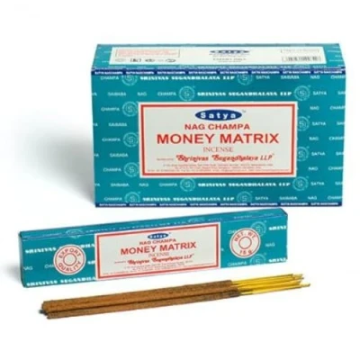 Image of Satya Sai Baba Nag Champa Money Matrix Incense Sticks Agarbatti 180 Grams Box 12 Packs of 15 Each in a Export Quality