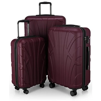 Image of SUITLINE Set of 3 Hardshell suitcases, Travel Trolley, Rigid luggages, TSA, (55 cm, 66 76 cm), 100% ABS, mat, Bordeaux
