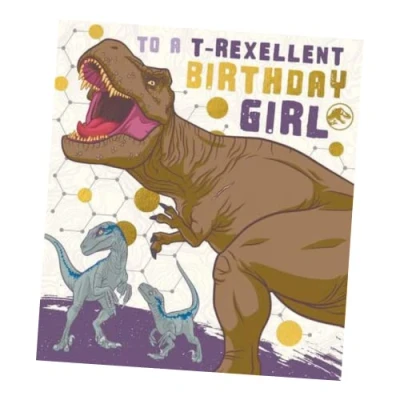 Image of Official Jurassic World The Movie Birthday Card for a Girl, Her, Recyclable Card, Officially Licensed