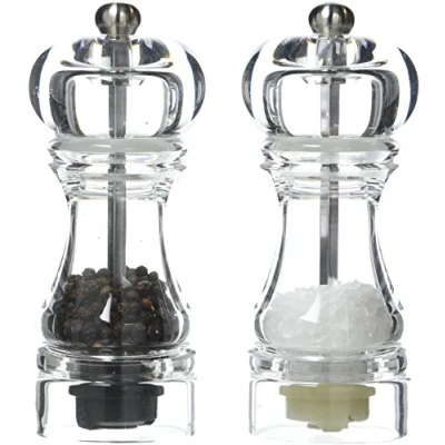 Image of T&amp;G Classic Capstan Clear Acrylic Pepper and Salt Mill Set with Satin Finish Knobs, 14.5 cm