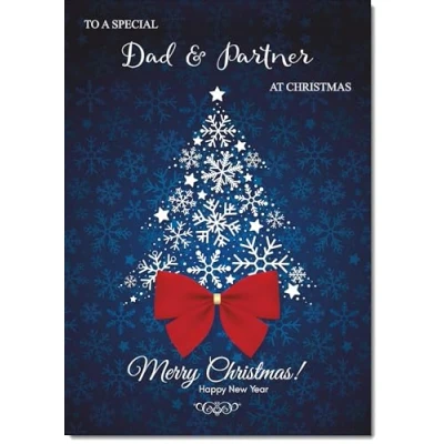Image of doodlecards Dad and Partner Christmas Card Blue Abstract Tree Medium Size for &amp; with Plain Envelope