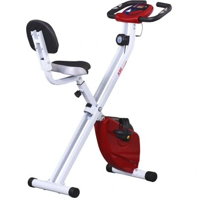 Image of HOMCOM Exercise Bike Fitness Bicycle Indoor trainer Foldable 8 level Magnetic Resistance Adjustable w/LCD Monitor Pulse Sensor, Red