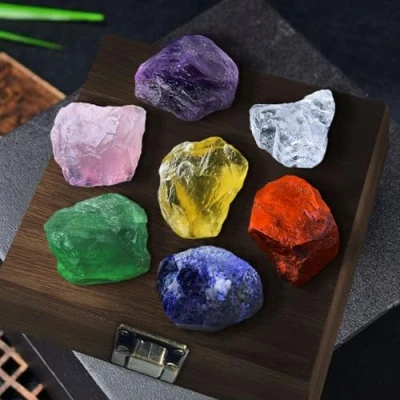 Image of Raw Crystals,Premium Healing Crystals Gift,Healing Stones Wooden Box Set,Large 7 Chakra Set with Rose Quartz and Amethyst Crystal Gemstones in Box,Spiritual Gifts,Meditation,Chakra