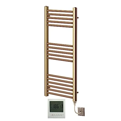 Image of Greened House Electric Brushed Brass Straight Heated Towel Rail 500mm Wide x 1000mm High Flat Radiator + Timer and Thermostat
