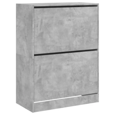 Image of vidaXL Concrete Grey Shoe Cabinet Modern Engineered Wood Rack with 2 Flip Drawers, Space Saving Organizer for Entryway, Bedroom