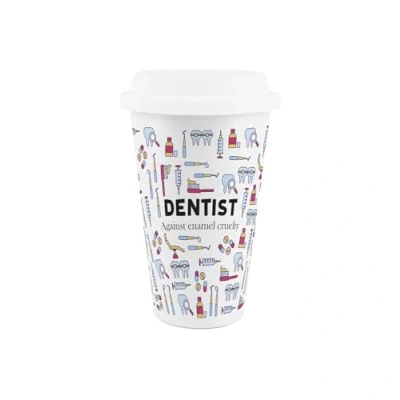 Image of Purely Home Dentist Ceramic Travel Mug Novelty Trades Gifts/New Job Presents Reusable Silicone Lid Double Walled Insulated Hot/Cold Drinks Cup