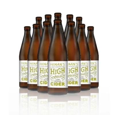 Image of Beer Hunter Hogan’s Cider High Sobriety Alcohol Free, Naturally Sweet &amp; Crisp Apple, 1% ABV, 500ml Bottle, 12 Pack