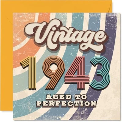 Image of 82nd Birthday Card for Men Women Vintage 1943 Aged To Perfection Happy 82 Cards Nanny Nan Husband Grandma Wife Grandad, 145mm Bday Greeting