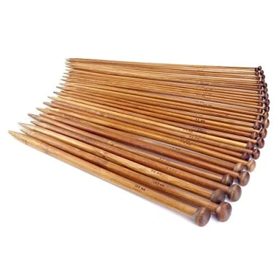 Image of JZK 18 Different Sizes 2MM 10MM Knitting Needles Set Crochet Kit Premium Collection of 36 Single Point Bamboo Needles, Length 36cm