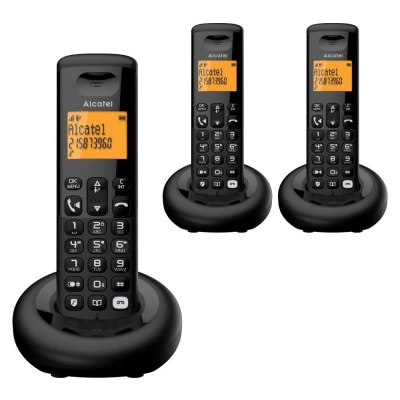 Image of ALCATEL E260 Svoice TAM Cordless Phone Triple Handsets, Black, Black