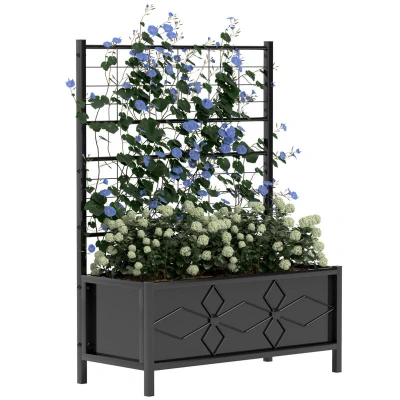 Image of Outsunny Metal Raised Garden Bed Planter Box with Trellis 90 x 40 120 cm 84H 145V00BK
