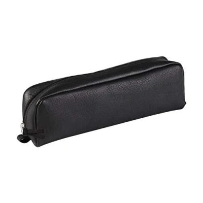 Image of Clairefontaine Ref 8326C Cuir&#039; Aged Leather Rectangular Pencil Case 21 x 4 6cm, Made From Genuine Lambskin Leather, Metal Zip With Puller Black