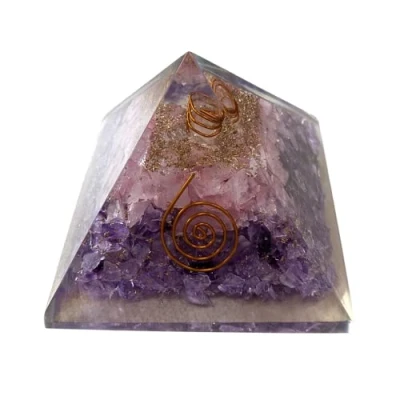 Image of VIE Naturals Orgone Reiki Healing Pyramid, Rose Quartz &amp; Amethyst, 7.5cm