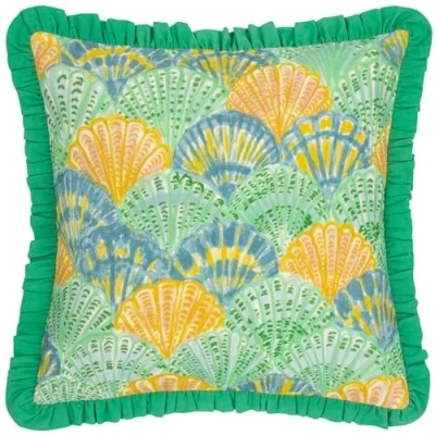 Image of furn. Clam Shells Frilled Feather Filled Cushion Green Cotton Size 50 cm x