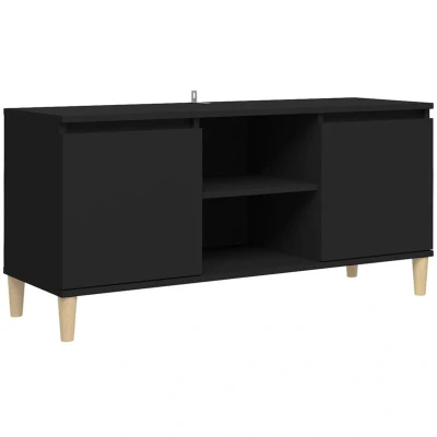 Image of vidaXL TV Cabinet with Solid Wood Legs Black 103.5x35x50 cm