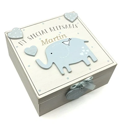 Image of Personalised Baby Boy wooden Memories Keepsake Box Vintage Style