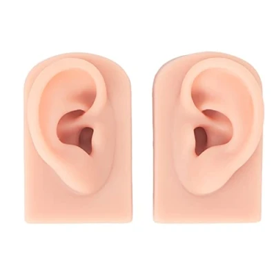 Image of 2PCS Silicone Ear Model, Human Model Flexible Fake Piercing Practice Body Parts for Jewelry Display Acupuncture Mannequin Teaching, Artificial (Light Skin Color)