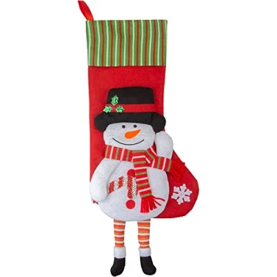 Image of VFM Long Leg Snowman Design Christmas Stockings 54cm, Large, Jumbo, Traditional, Giant, Fluffy, Festive, Christmas, Xmas Eve, For Children