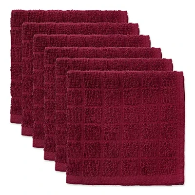 Image of DII Solid Windowpane Dishcloth Set, Cotton, Wine, 12x12