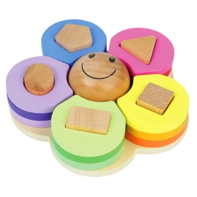 Image of Little Frog Toys Wooden Flower Shape Stacking Toy, Baby Sorter Early Development &amp; Activity Toys, Toddler Learning Sensory and Educational For 1+ Year Old
