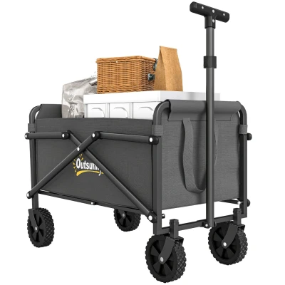 Image of Outsunny 41L Festival Trolley on Wheels, Small Garden Folding Cart, 60kg Heavy Duty Collapsible Wagon with Adjustable Handle and Carrying Bag for Beach, Camping, Festival, Grey