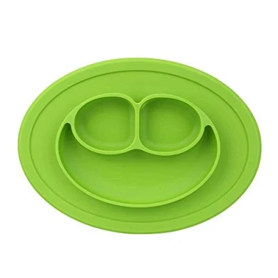 Image of ausuky Cute Silicone Happy Mat Baby Kids Suction Table Food Tray Place Plate Bowl (Green)