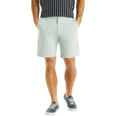 Image of Nautica Men&#039;s Classic Fit Flat Front Stretch Solid Chino 8.5&quot; Deck Shorts, Bay Blue, 40