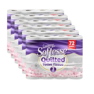 Image of Softesse Toilet Paper 72 Rolls, 3 Ply Rolls Bulk Buy, Luxuriously Soft, Gentle and Hypoallergenic Sustainable Quilted Roll for Your Family Dermatologically Tested (72)