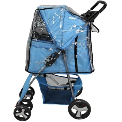Image of Pet Stroller Pram Pushchair (Blue with Cover)