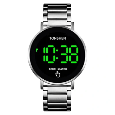 Image of TONSHEN Mens Fashion LED Digital Watches Electronic Display Stainless Steel Date Watch (Silver)