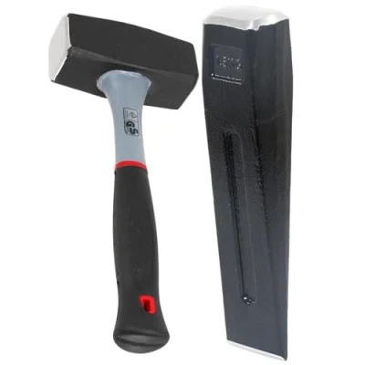 Image of SPARES2GO Log Splitter Lump Hammer 2KG Club Mallet + 1.5KG 8&quot; Chisel Wedge Wood Splitting Maul Kit