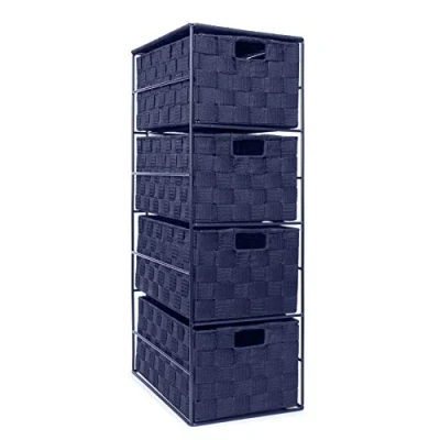 Image of EHC Woven 4 Drawer Storage Unit Cabinet For Bathroom, Bedroom Navy Blue
