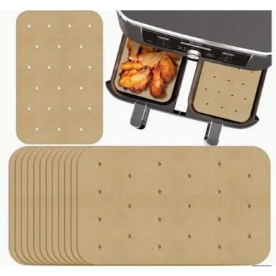 Image of PMS 831144 Beige Air Fryer Sheets, 14 cm. x 20.5 (80 Pack) Perforated Non Stick Liners, Plastic
