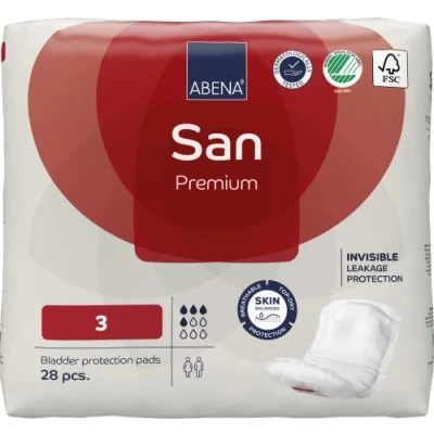 Image of Abena San 3 Incontinence Pads Women and Men 500ml Absorbency 28 Pack Fast Absorbing Products, Discreet &amp; Effective Shaped for