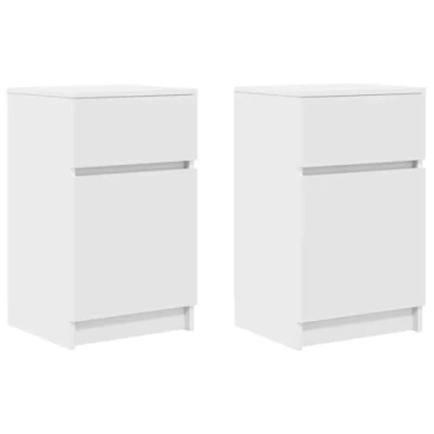 Image of vidaXL White Nightstand Set of 2 Modern Engineered Wood Bedside Tables with Ample Storage and Versatile Assembly 39x35x65cm