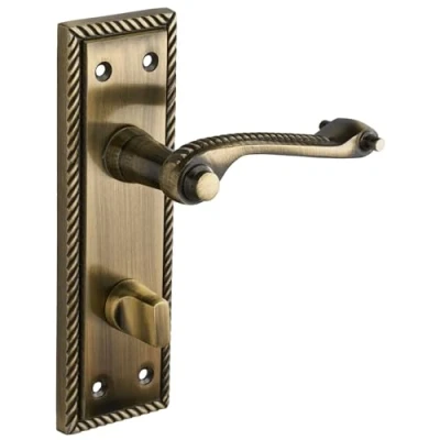 Image of Designer Levers Georgian Roped Design Lever Door Handles Antique Brass 1 Pair Bathroom Locking Handle with Thumbturn