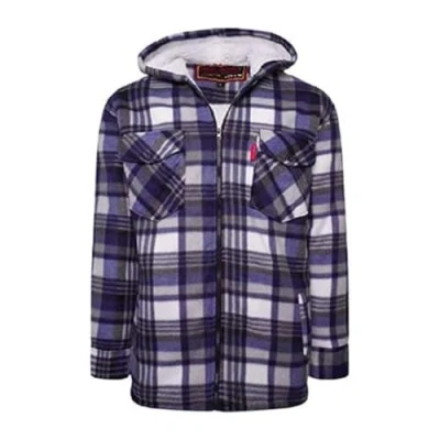 Image of High Mount Unisex/Men&#039;s Fleece Naxter Sherpa Fur Lined Lumberjack Check Hoodie (Blue, 5XL)