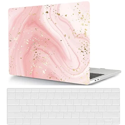 Image of Laptop Shell Case Compatible with MacBook Air 13 inch 2017 2016 2015 2014 2013 2012 2011 2010 Release A1466 A1369, Plastic Hard Cover &amp; Keyboard Pink sequin marble